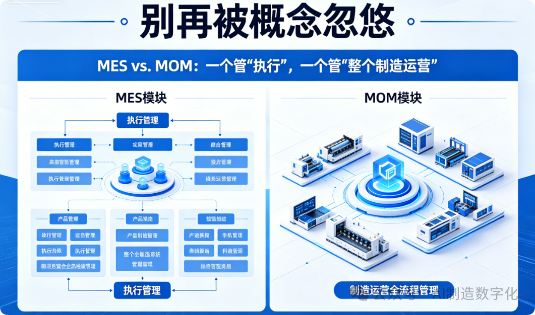 MES vs. MOM:一个管“执行”,一个管“整个制造运营”(图1)